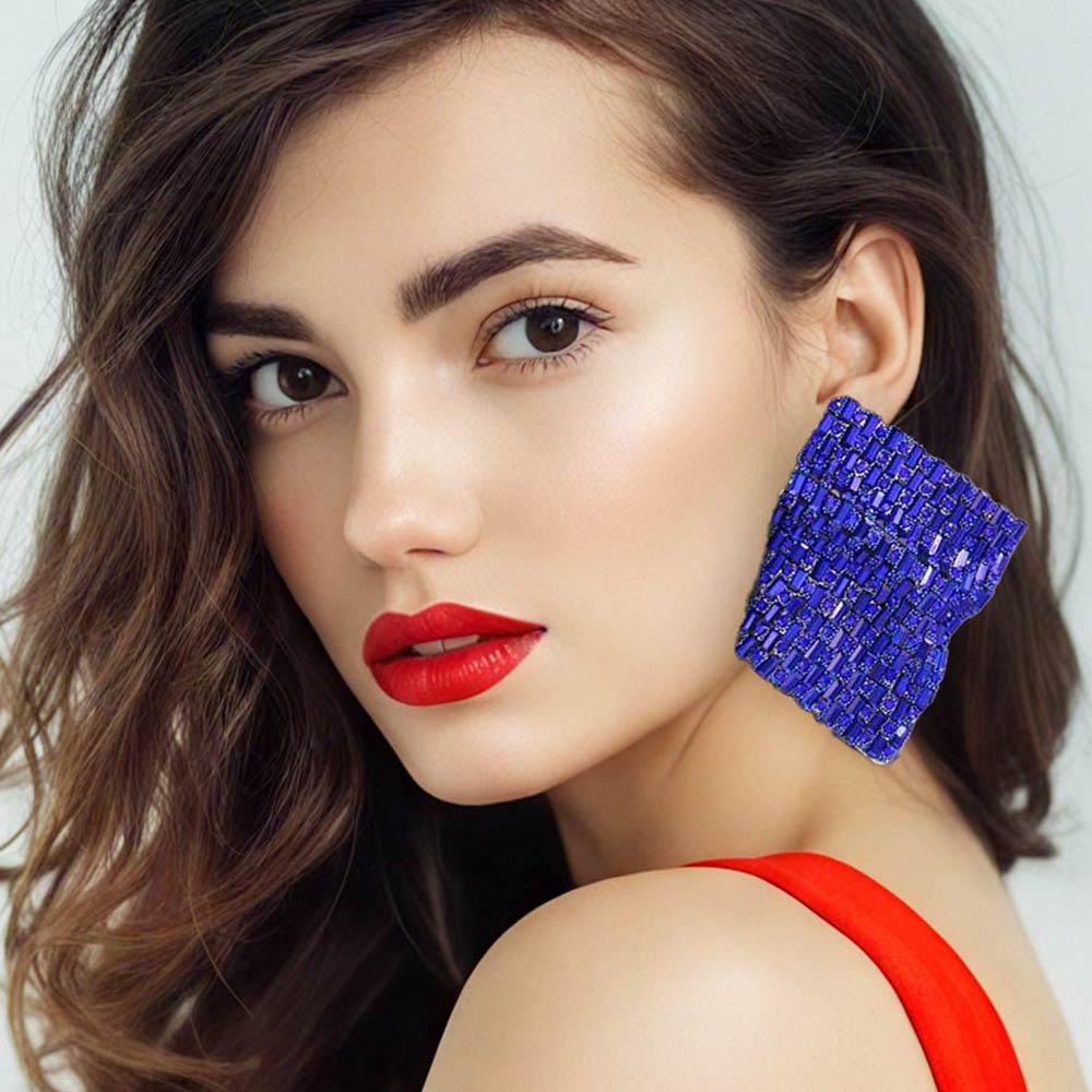 Madeline Love Sapphire Bold Bling Studded Abstract Plate Earrings