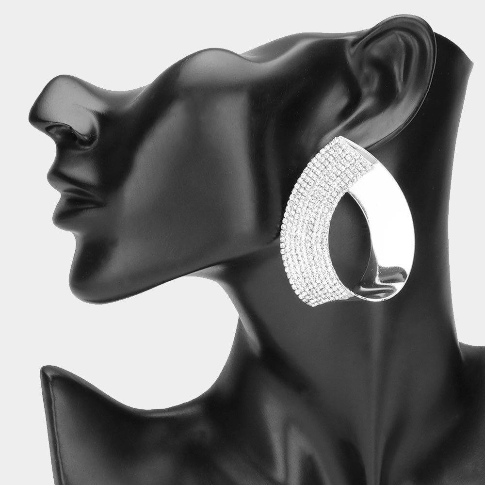 Madeline Love Clear, Rhodium Half Rhinestone Paved Metal Teardrop Earrings