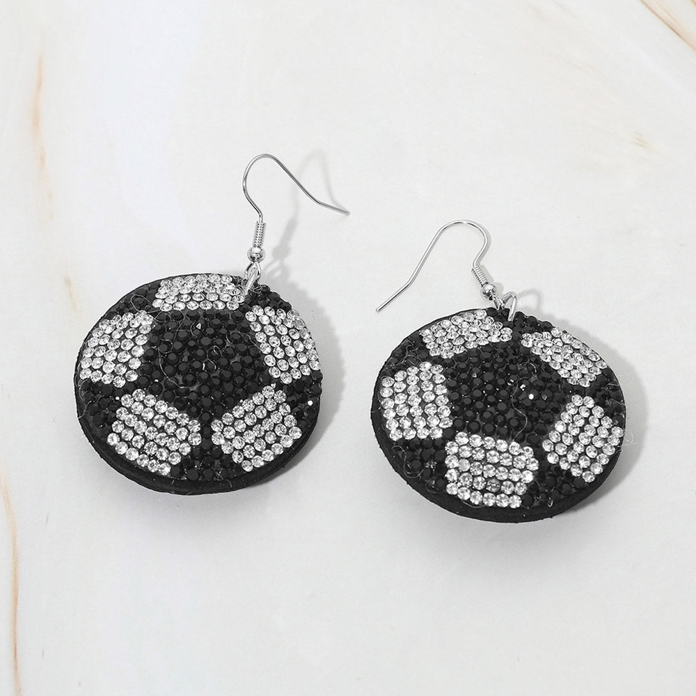 Madeline Love Black Bling Studded Felt Back Soccer Ball Drop Earrings