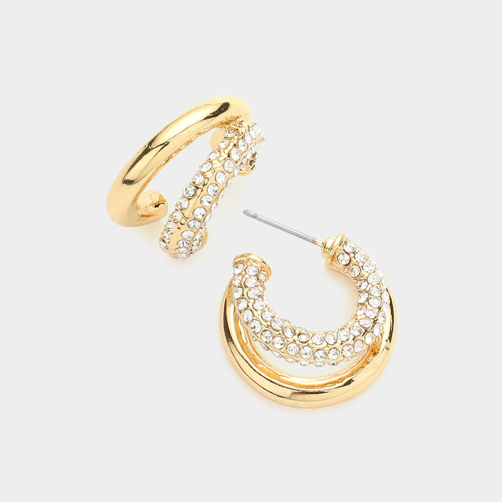 Madeline Love Gold Rhinestone Embellished Split Metal Hoop Earrings