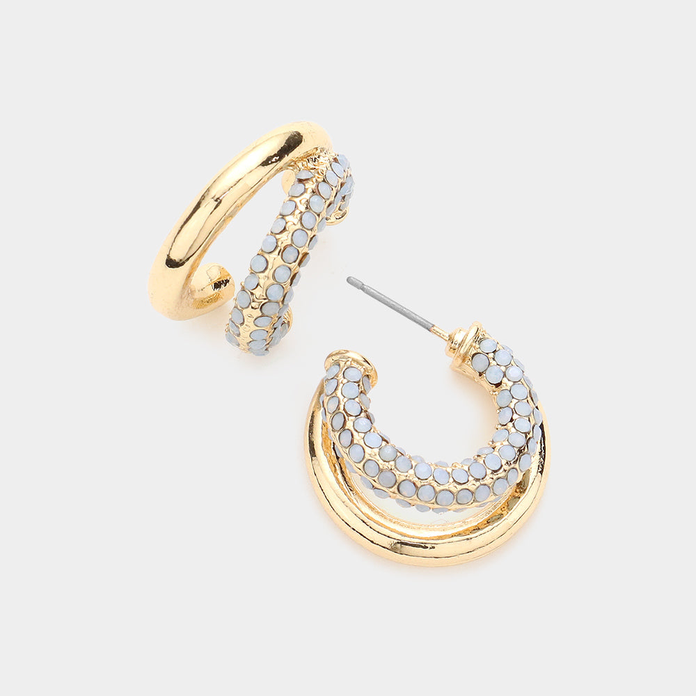 Madeline Love Light Blue Rhinestone Embellished Split Metal Hoop Earrings