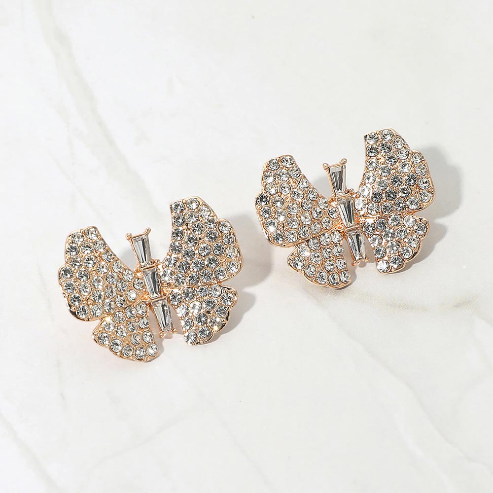 Madeline Love Clear, Gold Rhinestone Studded Butterfly Statement Earrings