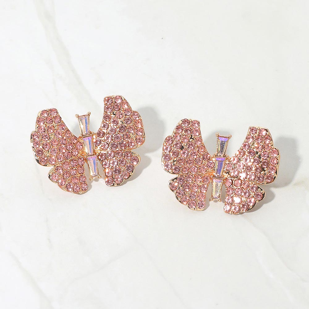 Madeline Love Pink Rhinestone Studded Butterfly Statement Earrings