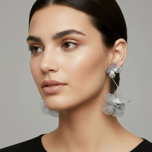 Madeline Love Gray Sculpted Cutout Bloom Drop Statement Earrings