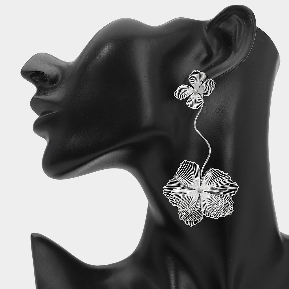 Madeline Love Gray Sculpted Cutout Bloom Drop Statement Earrings - desc