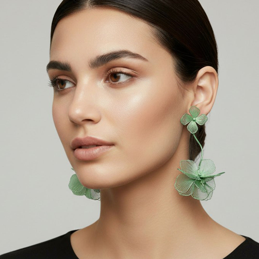 Madeline Love Mint Sculpted Cutout Bloom Drop Statement Earrings