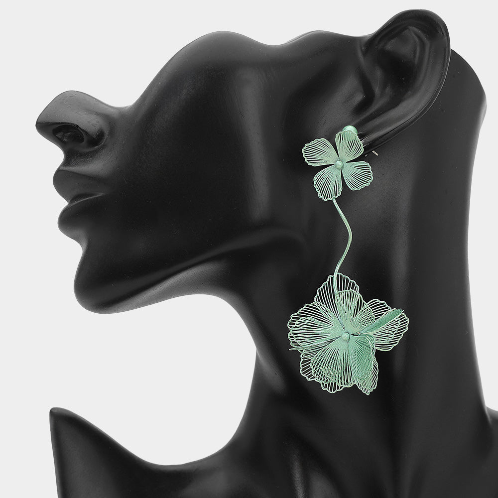 Madeline Love Mint Sculpted Cutout Bloom Drop Statement Earrings - desc