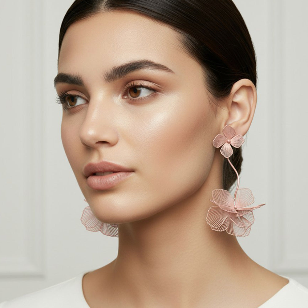 Madeline Love Pink Sculpted Cutout Bloom Drop Statement Earrings