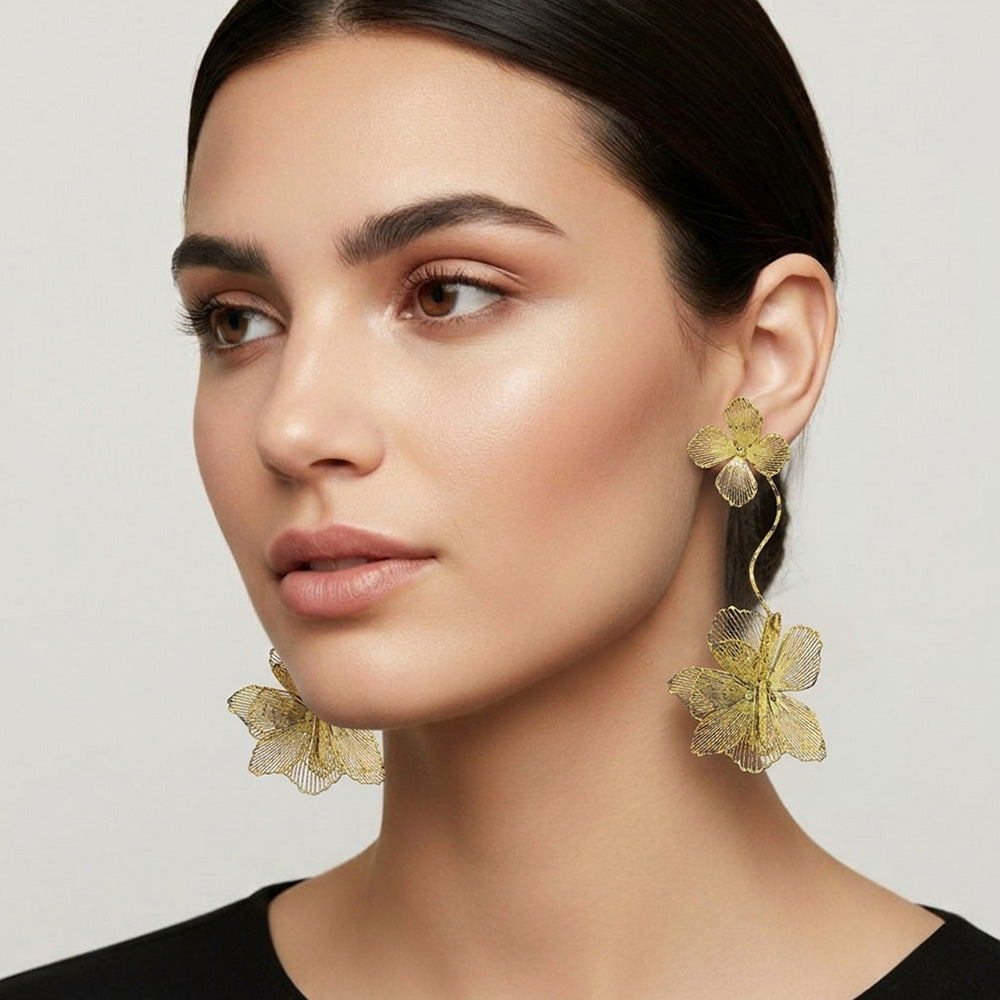 Madeline Love Brown, Light Sculpted Cutout Bloom Drop Statement Earrings