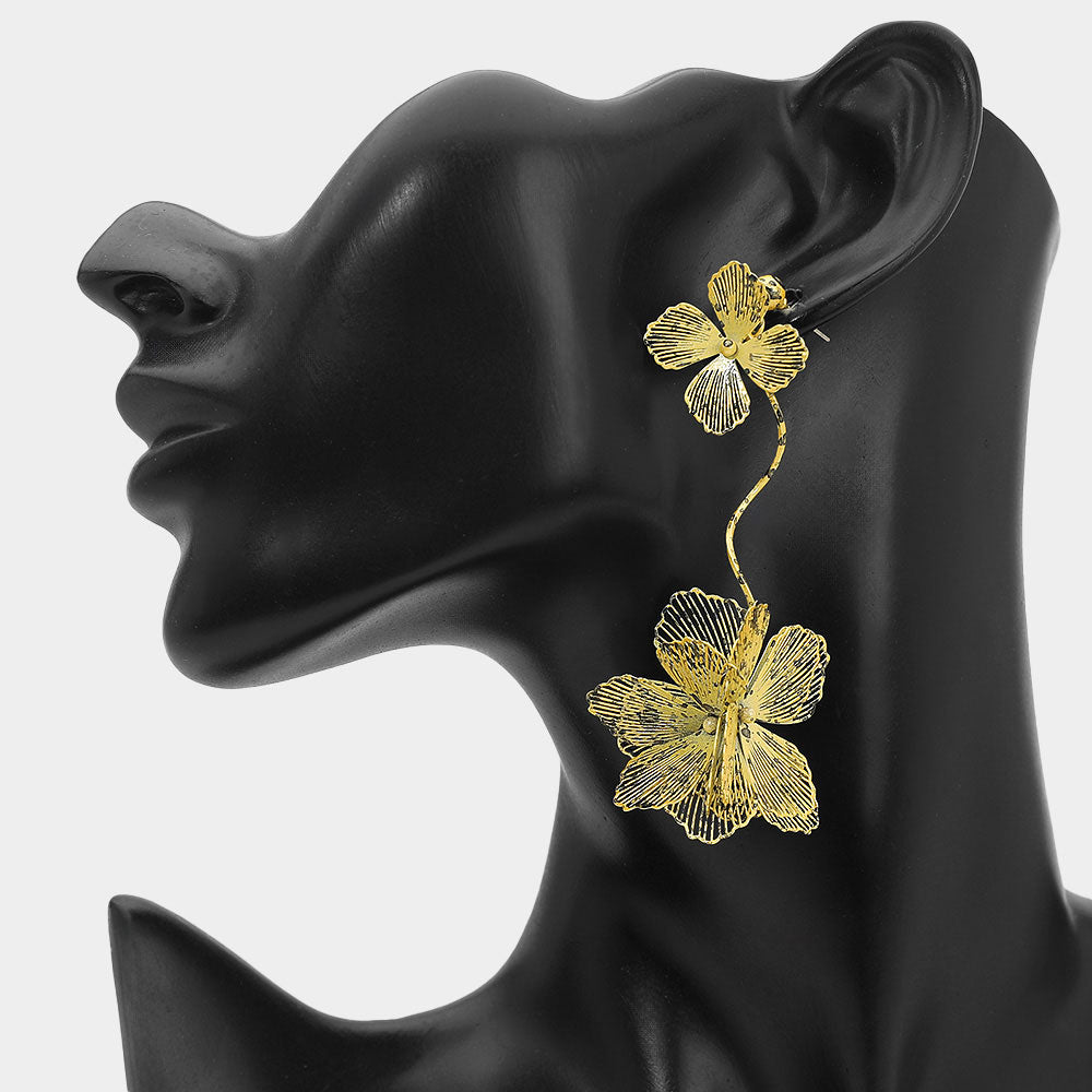 Madeline Love Brown, Light Sculpted Cutout Bloom Drop Statement Earrings - desc