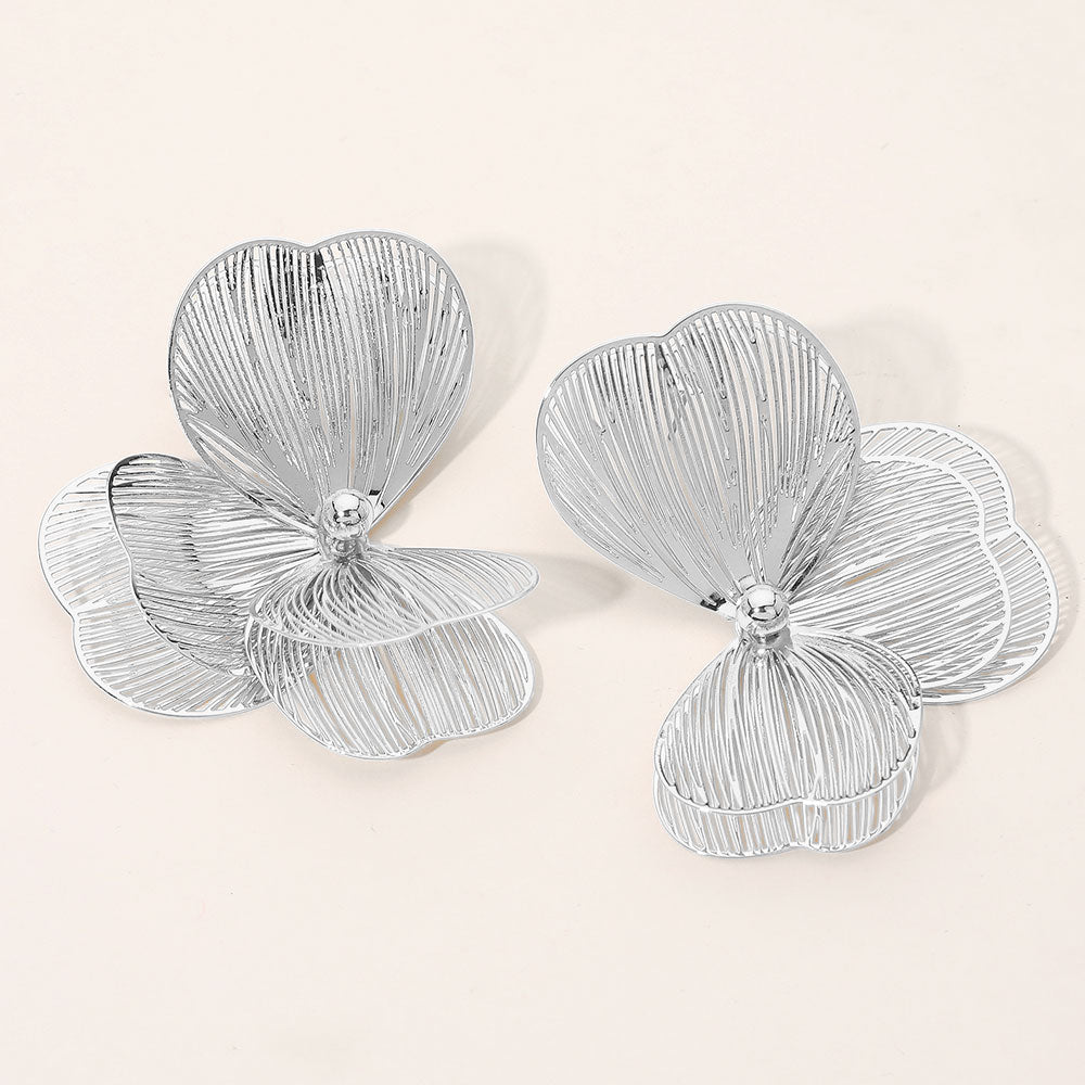 Madeline Love Rhodium Triple Cutout Petal Earrings