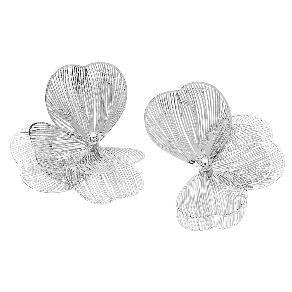 Madeline Love Rhodium Triple Cutout Petal Earrings - desc
