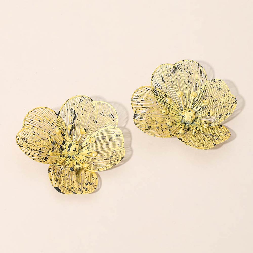 Madeline Love Brown, Light Floral Cutout Statement Earrings