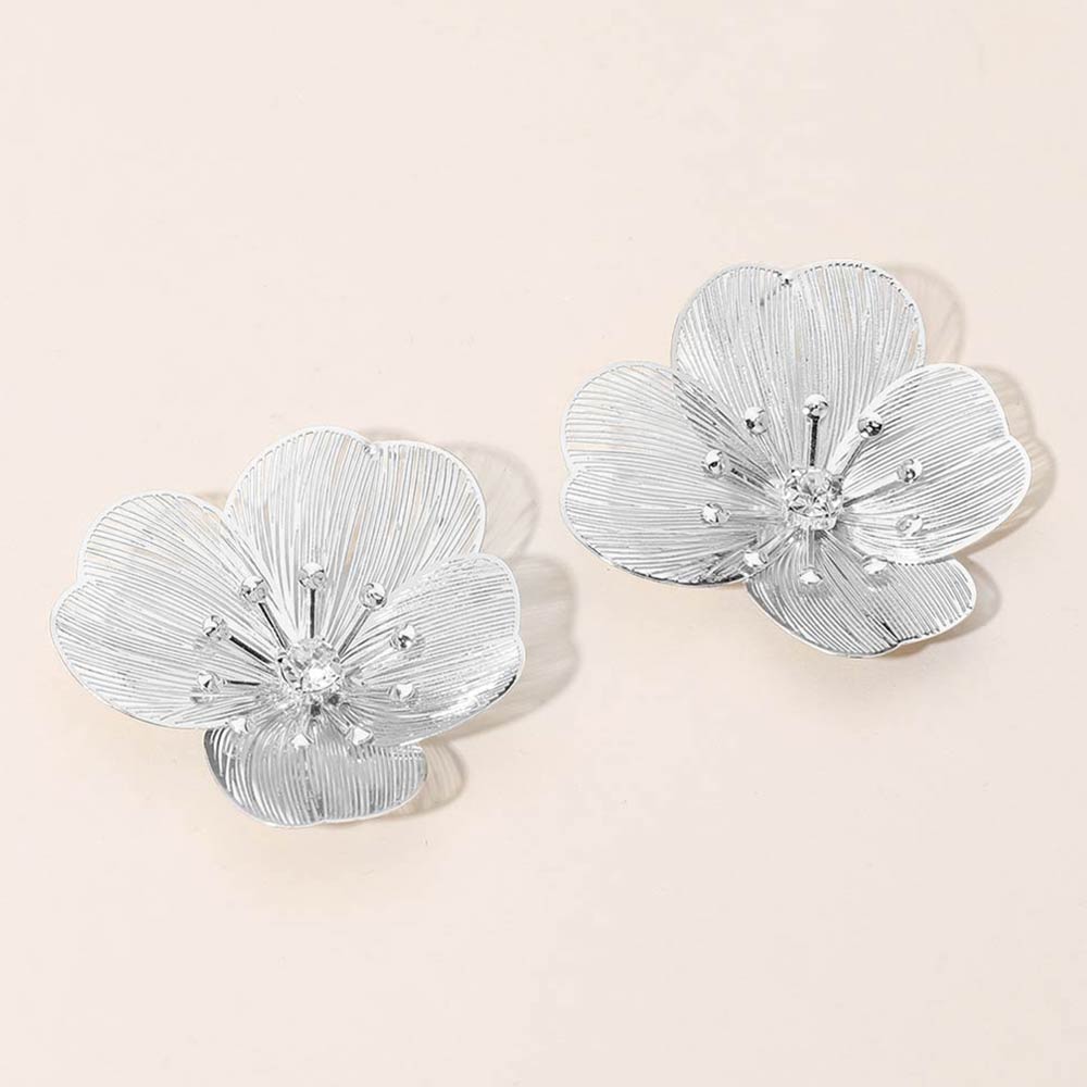 Madeline Love Rhodium Floral Cutout Statement Earrings