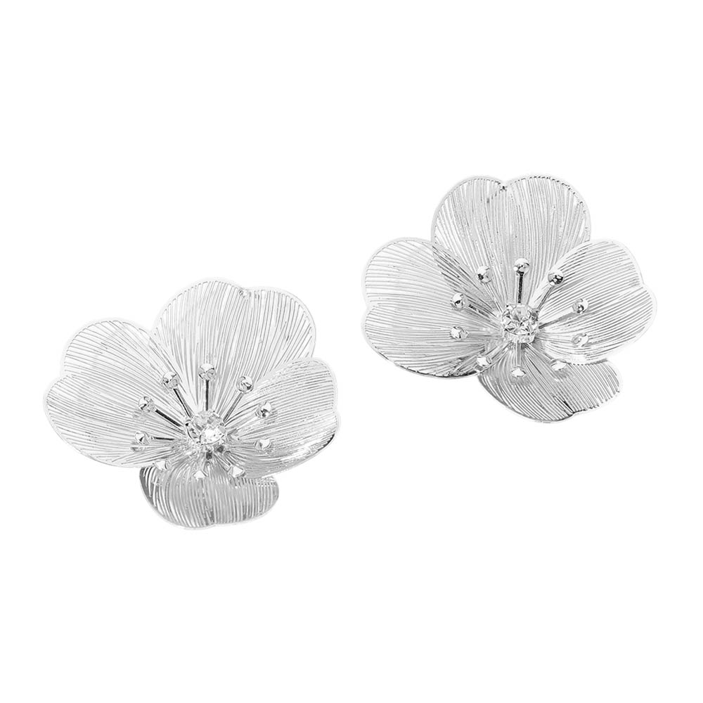Madeline Love Rhodium Floral Cutout Statement Earrings - desc