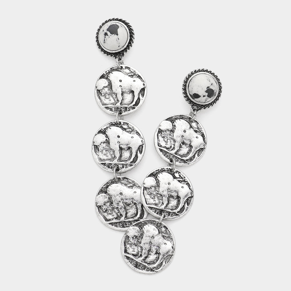 Madeline Love Black, White Natural Stone Metal Coin Link Dangle Earrings