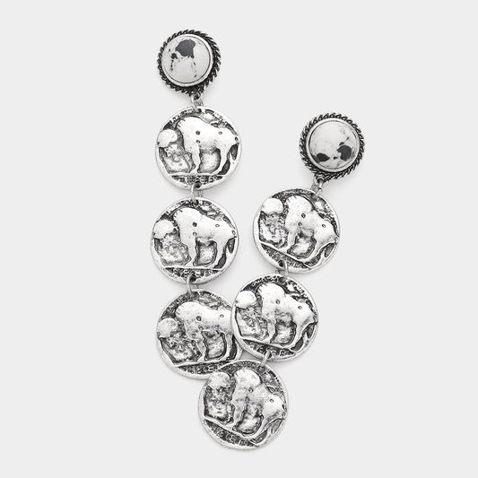 Madeline Love Black, White Natural Stone Metal Coin Link Dangle Earrings