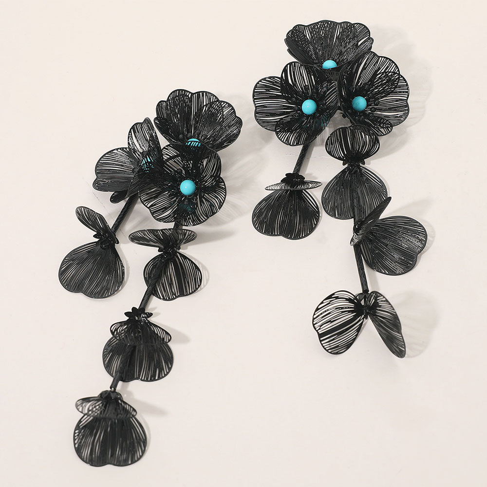Madeline Love Black Bold Cutout Floral Drop Statement Earrings