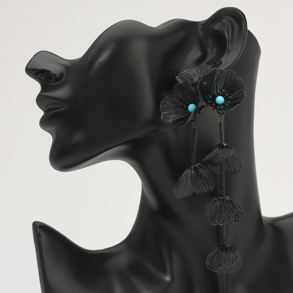 Madeline Love Black Bold Cutout Floral Drop Statement Earrings - extra