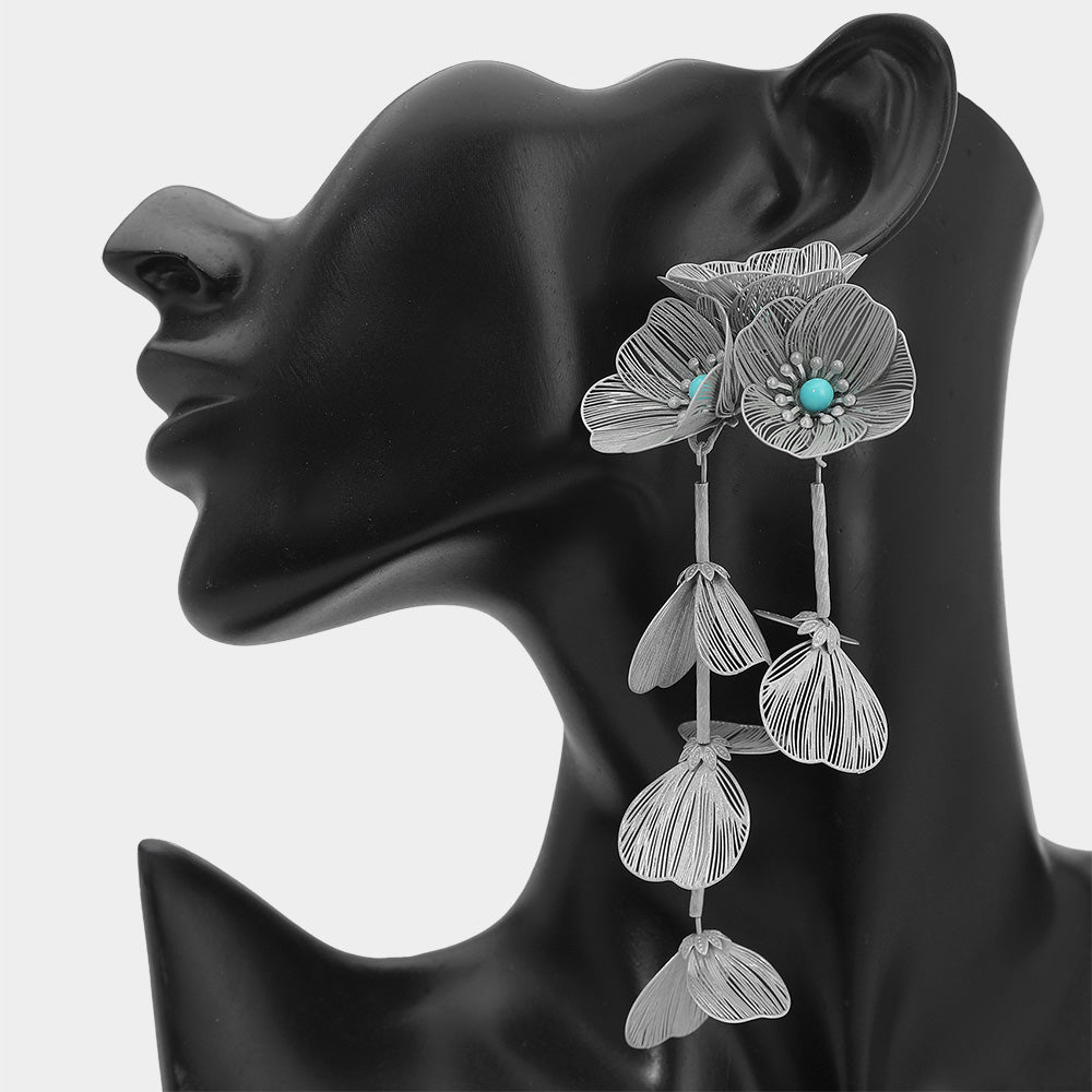Madeline Love Gray Bold Cutout Floral Drop Statement Earrings