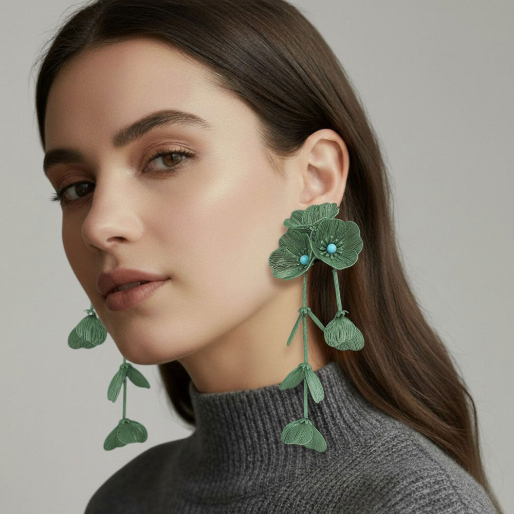 Madeline Love Mint Bold Cutout Floral Drop Statement Earrings
