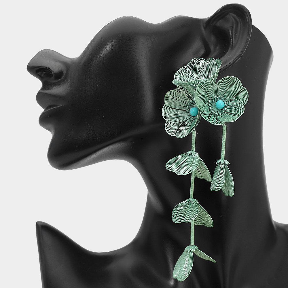 Madeline Love Mint Bold Cutout Floral Drop Statement Earrings - desc