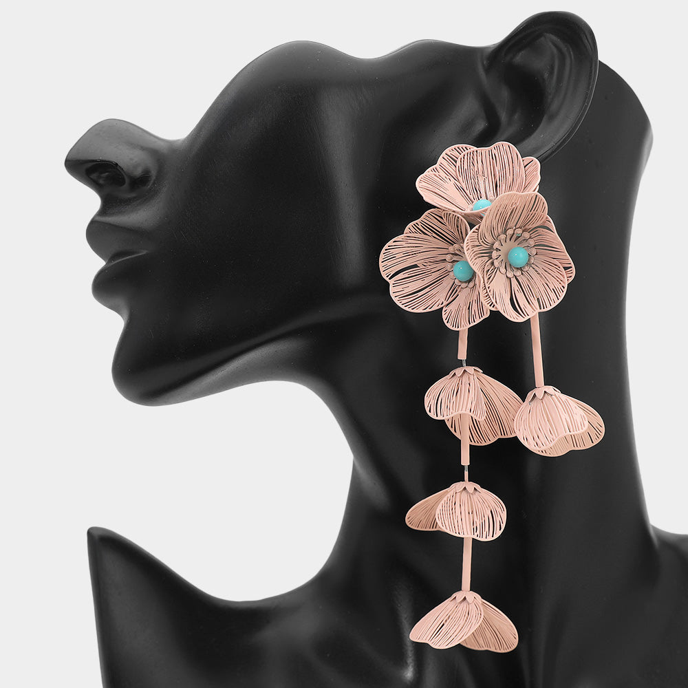 Madeline Love Pink Bold Cutout Floral Drop Statement Earrings