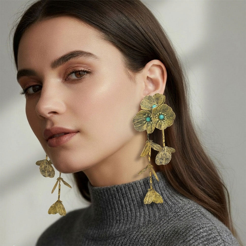 Madeline Love Brown, Light Bold Cutout Floral Drop Statement Earrings
