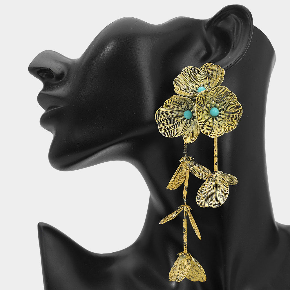Madeline Love Brown, Light Bold Cutout Floral Drop Statement Earrings - desc