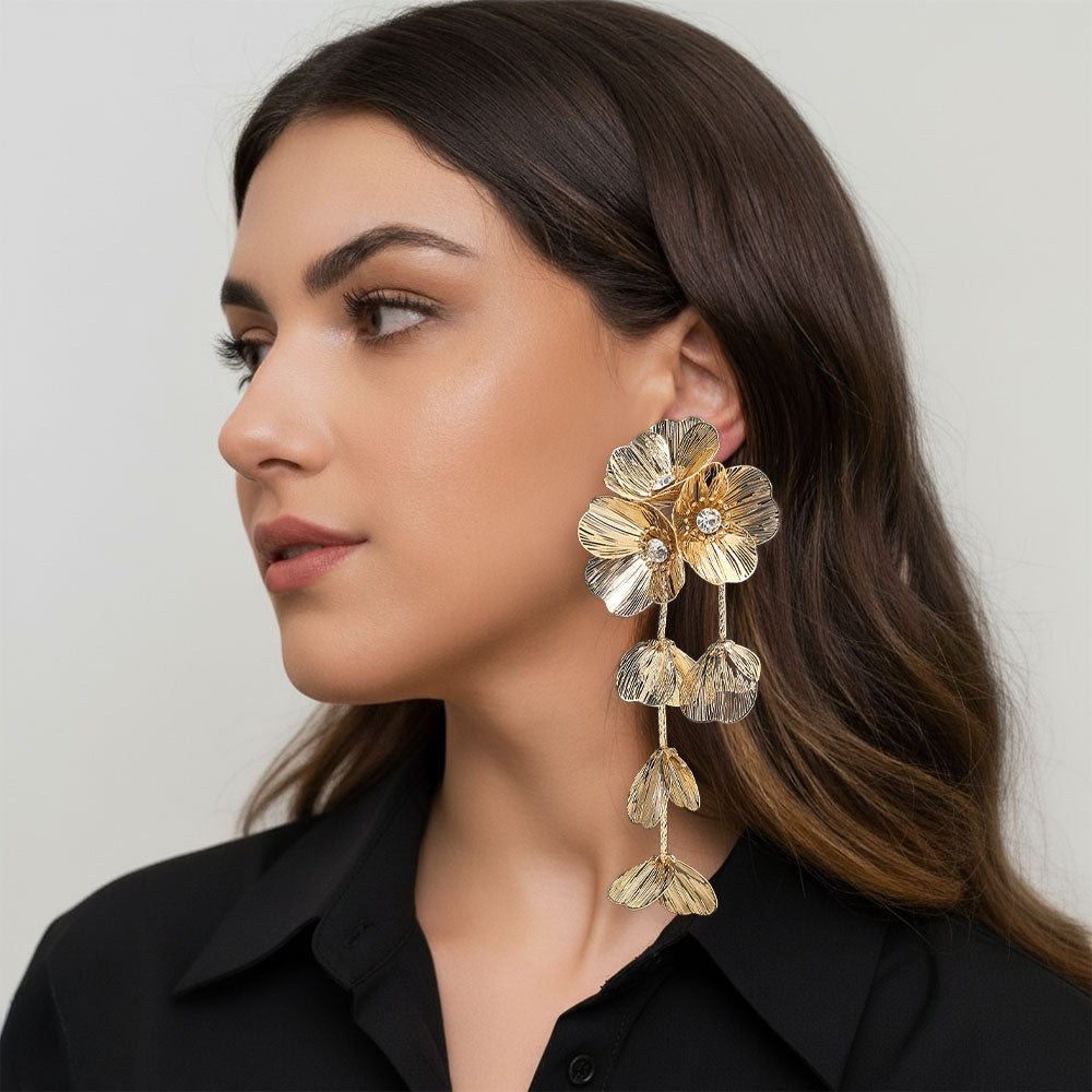 Madeline Love Gold Bold Cutout Floral Drop Statement Earrings