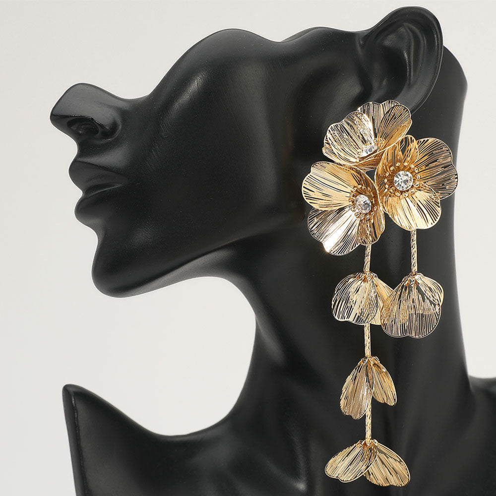 Madeline Love Gold Bold Cutout Floral Drop Statement Earrings - desc