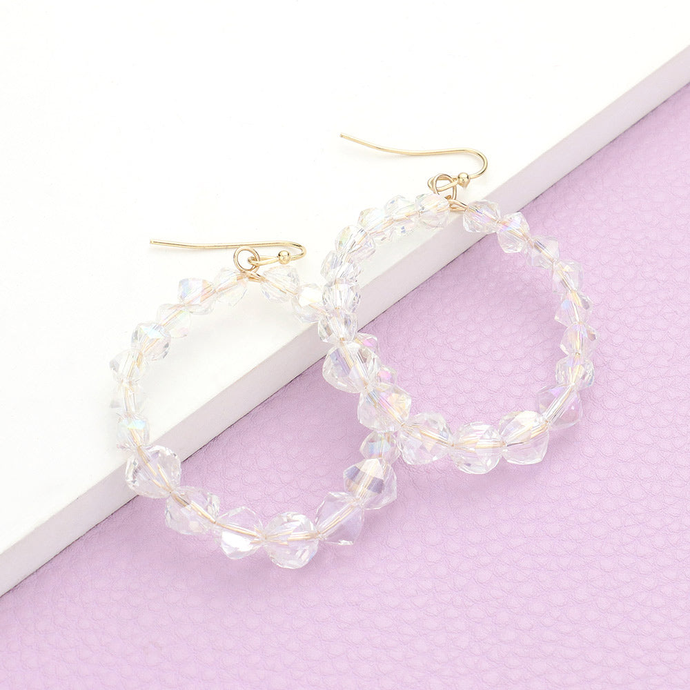 Madeline Love Clear Faceted Beaded Open Circle Dangle Earrings