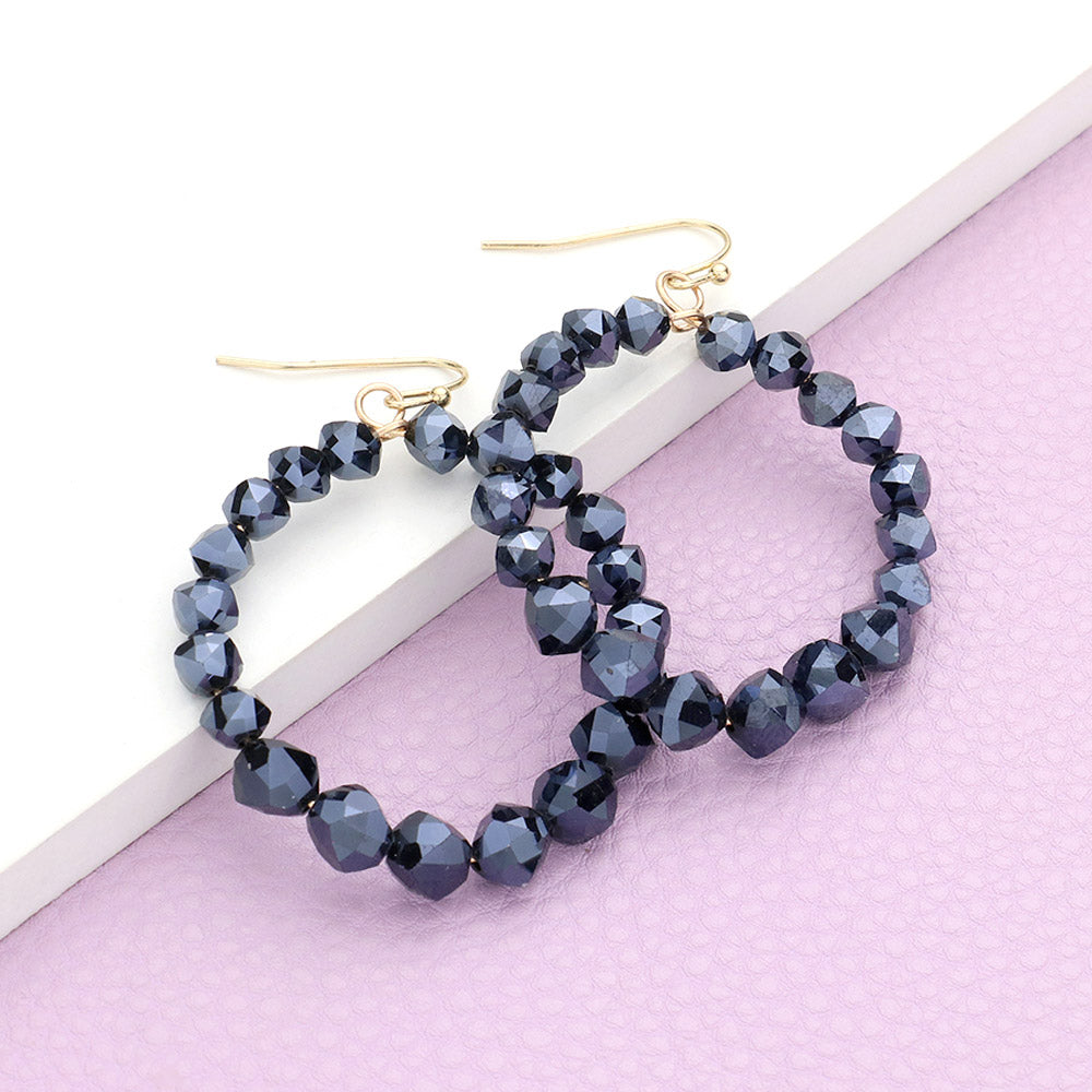 Madeline Love Jet Black Faceted Beaded Open Circle Dangle Earrings