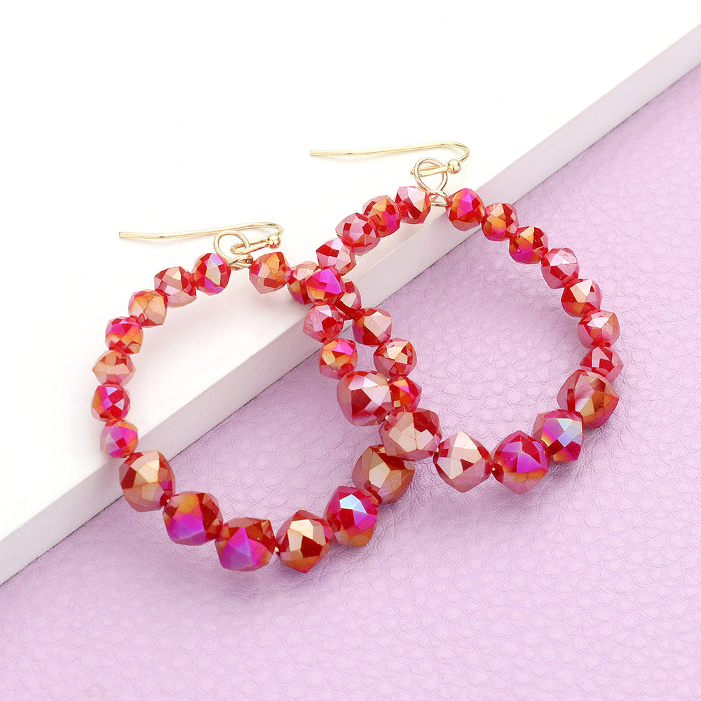 Madeline Love Red Faceted Beaded Open Circle Dangle Earrings