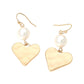 Madeline Love Gold Matte Hammered Metal Heart Pearl Link Drop Earrings - desc