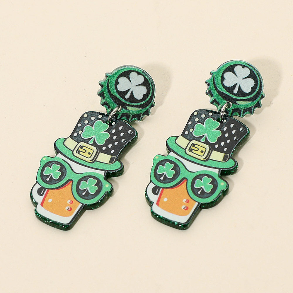 Madeline Love Green Resin Fun Leprechaun Beer Mug Drop Earrings