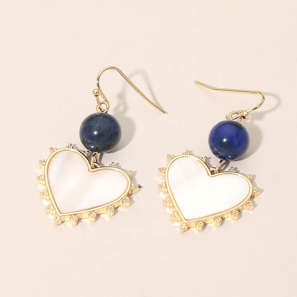 Madeline Love Blue Bead Mother of Pearl Heart Charm Link Drop Earrings
