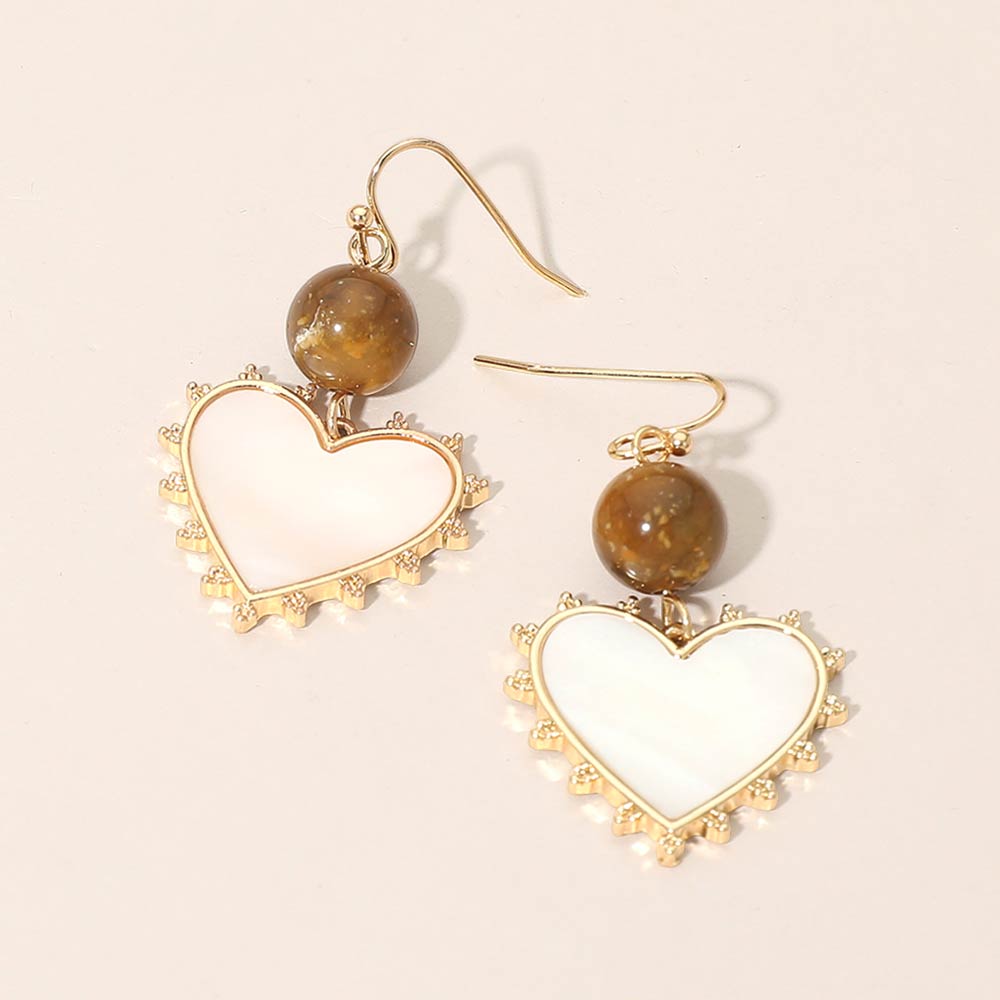 Madeline Love Brown Bead Mother of Pearl Heart Charm Link Drop Earrings