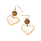 Madeline Love Brown Bead Mother of Pearl Heart Charm Link Drop Earrings - desc