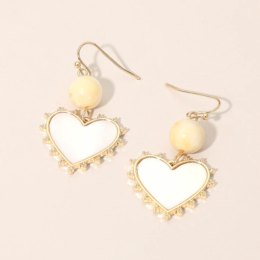 Madeline Love Ivory Bead Mother of Pearl Heart Charm Link Drop Earrings