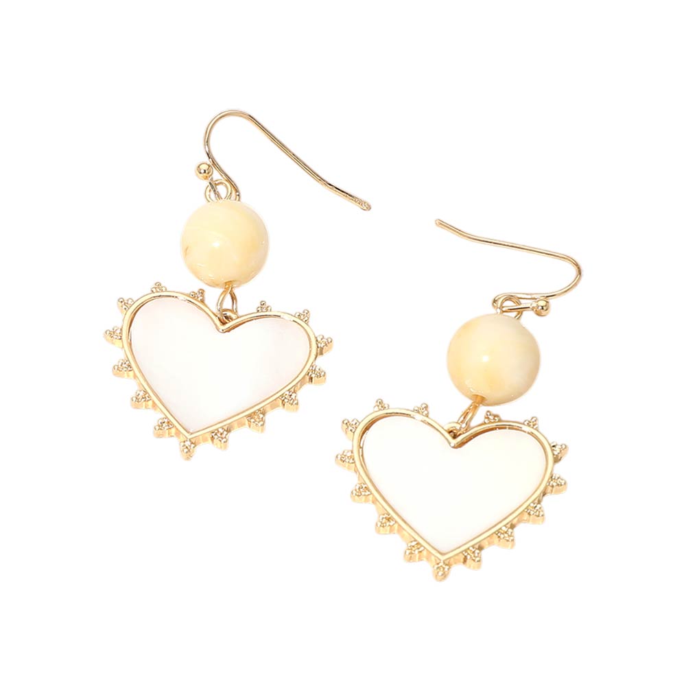 Madeline Love Ivory Bead Mother of Pearl Heart Charm Link Drop Earrings - desc