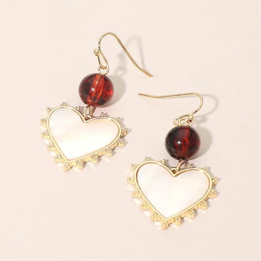 Madeline Love Red Bead Mother of Pearl Heart Charm Link Drop Earrings
