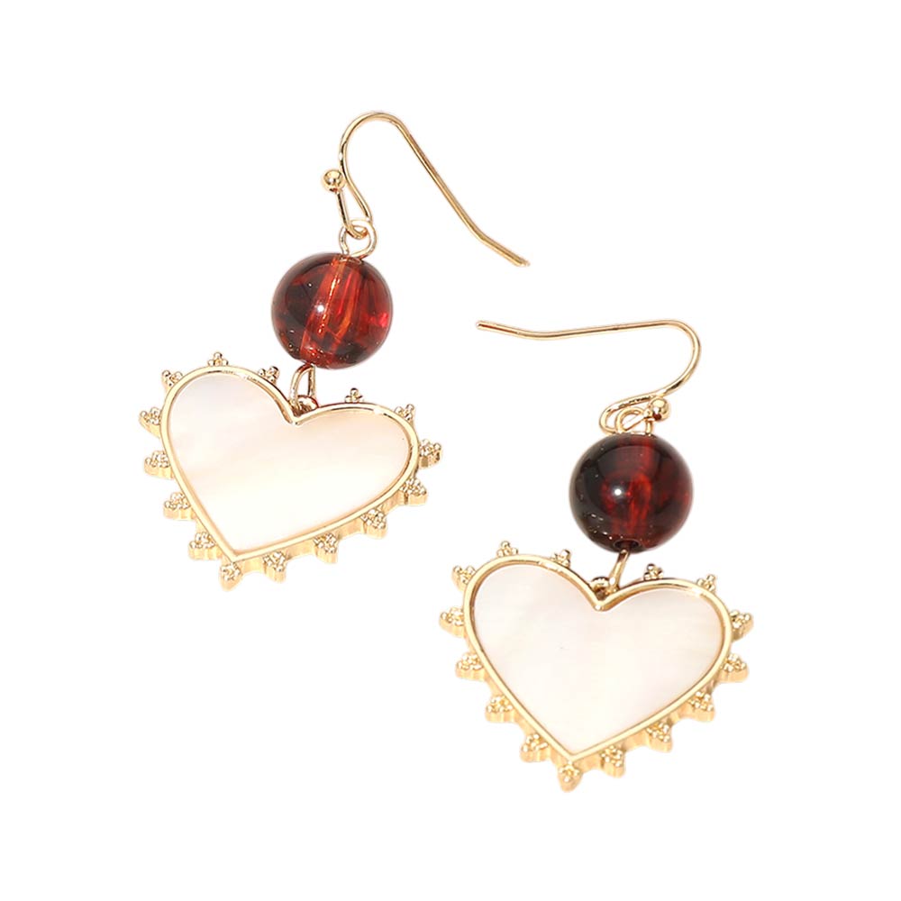 Madeline Love Red Bead Mother of Pearl Heart Charm Link Drop Earrings - desc