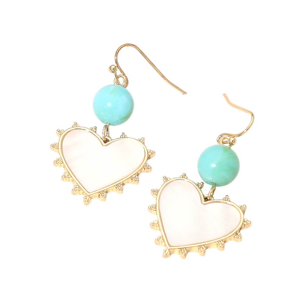 Madeline Love Turquoise Bead Mother of Pearl Heart Charm Link Drop Earrings - desc
