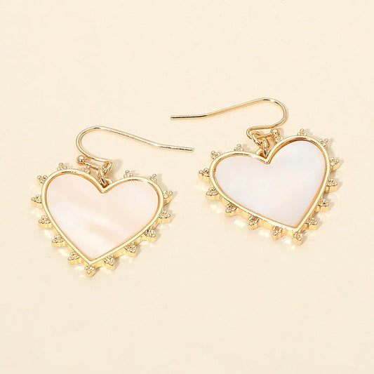 Madeline Love Gold, Mother of Pearl Mother of Pearl Heart Drop Earrings