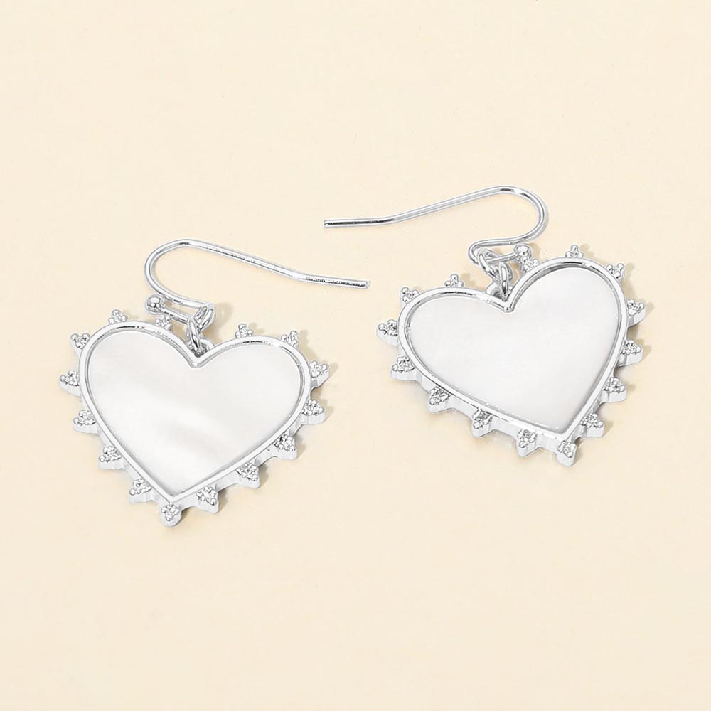 Madeline Love Mother of Pearl, Rhodium Mother of Pearl Heart Drop Earrings