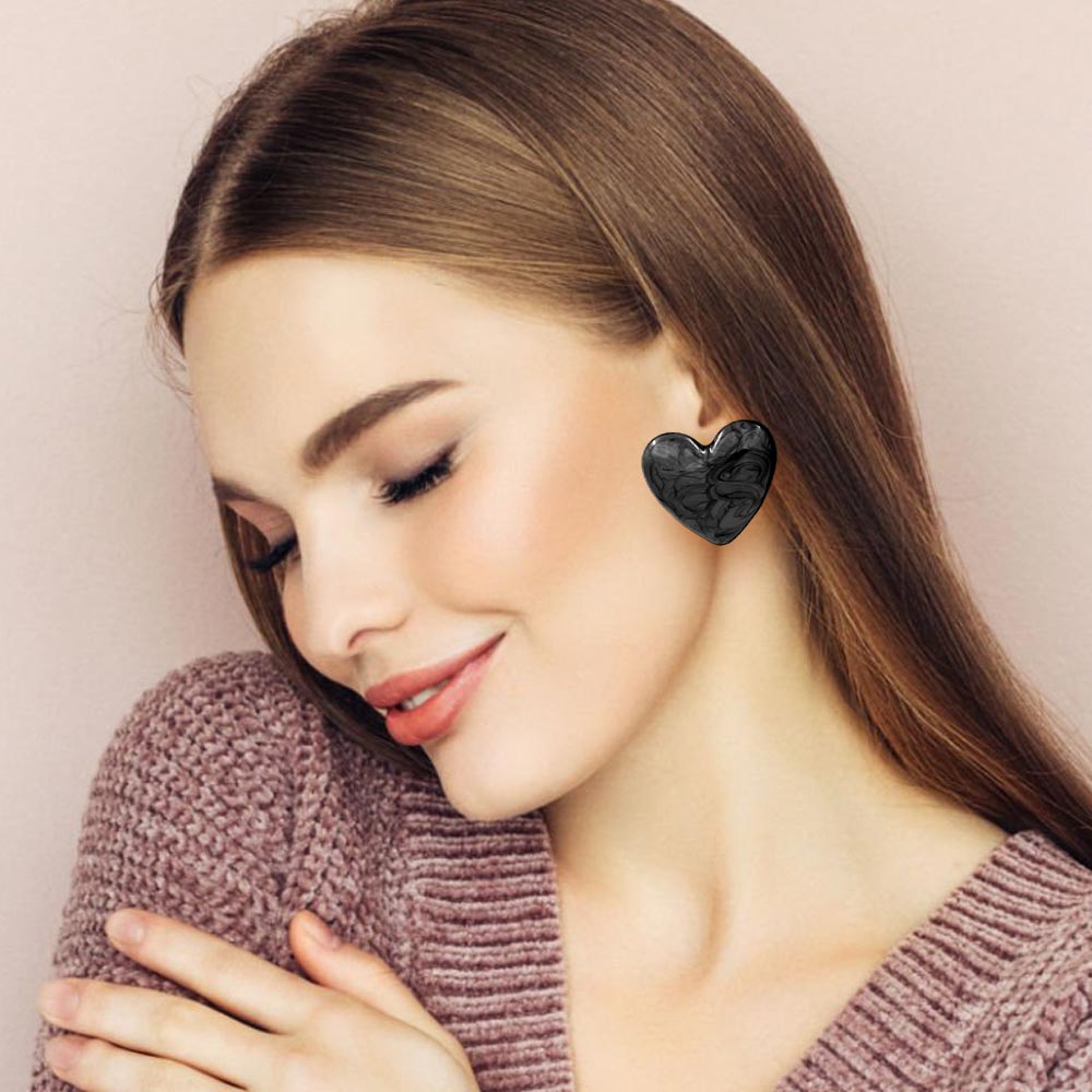 Madeline Love Black Marbled Resin Heart Earrings