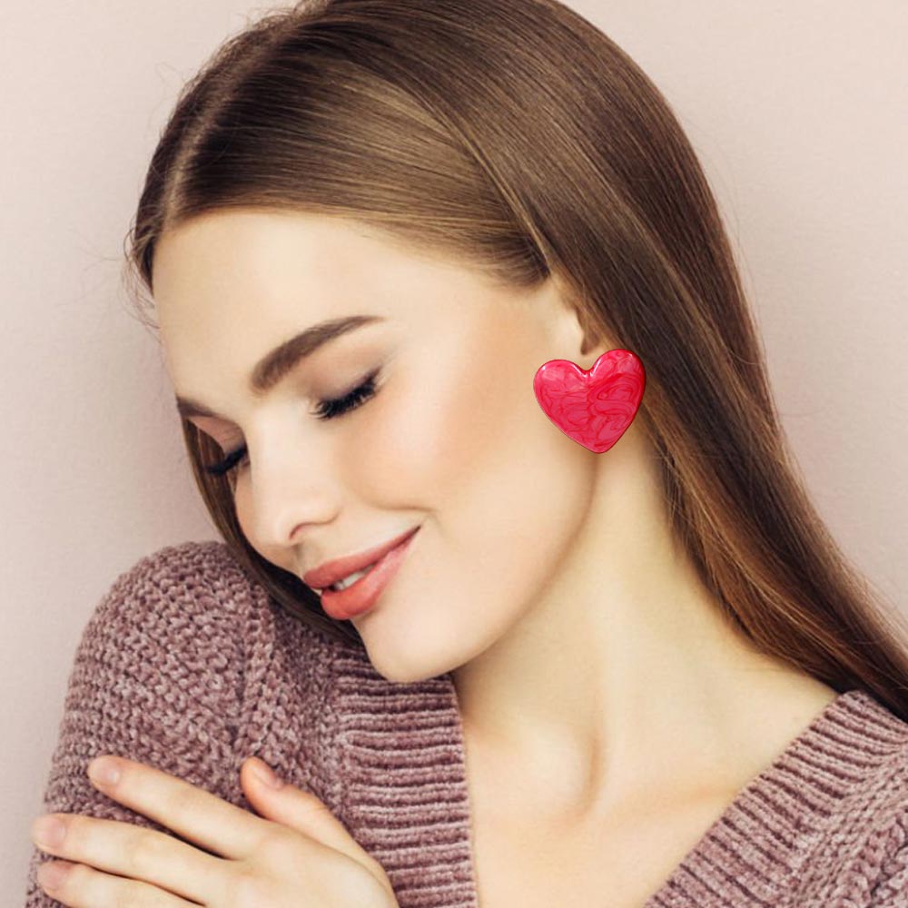 Madeline Love Red Marbled Resin Heart Earrings