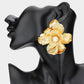 Madeline Love Gold Oversized Pearl Pointed Hammered Metal Petal Flower Earrings - extra