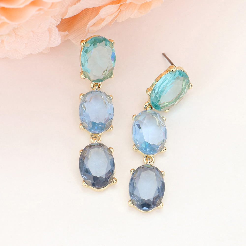 Madeline Love Blue, Gold Oval Glass Stone Link Dropdown Earrings